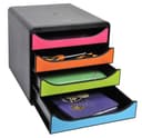 Exacompta - Ref 310498D - BIG-BOX Desktop Drawer Set - 4 x 55mm Drawers, Suitable for A4+ Documents, 347 x 278 x 267mm, 100% Recycled Plastic - Black/Harlequin - 6