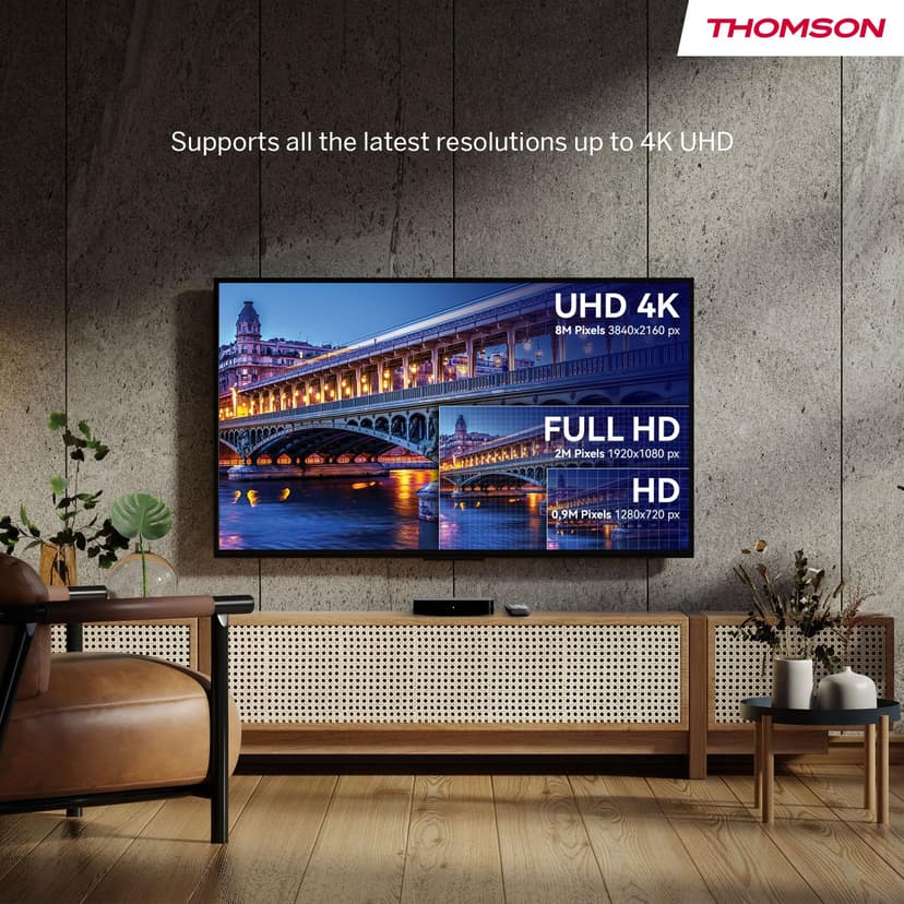THOMSON Streaming Box 240, Google TV, 4K UHD, Commande vocale, Google Cast, Dolby Atmos, Dolby Digital Plus, Bluetooth 5.0, HDMI 2.1, HDR10, Wi-FI, 2 GB RAM, 8 GB Stockage - 2