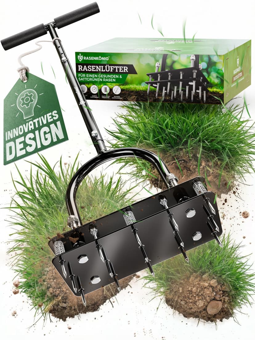 RASENKÖNIG Aérateur de pelouse Pro - Fourche aérée innovante - Scarificateur et aérateur pour aération de pelouse - Outil de jardin de qualité supérieure pour aérer et ameublir la pelouse - 1