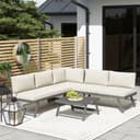 Outsunny Salon de Jardin extérieur d'angle et Convertible 4 pièces avec 2 banquettes, 1 Fauteuil d'angle et 1 Table Basse, Aluminium et Acier mobilier de Jardin pour Balcon terrasse, Beige - 9