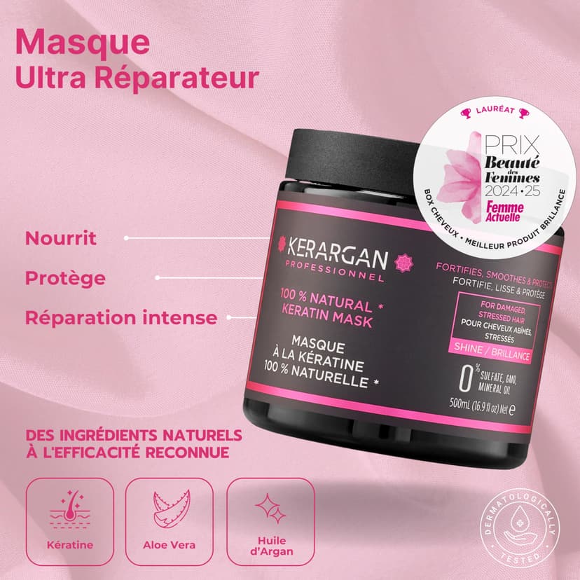 Kerargan - Duo Mask and Serum with Keratin for Damaged and Stressed Hair - Strengthens, Nourishes and Protects - No Sulphates, GMO, Mineral Oils - 500 ml + 100 ml - 3