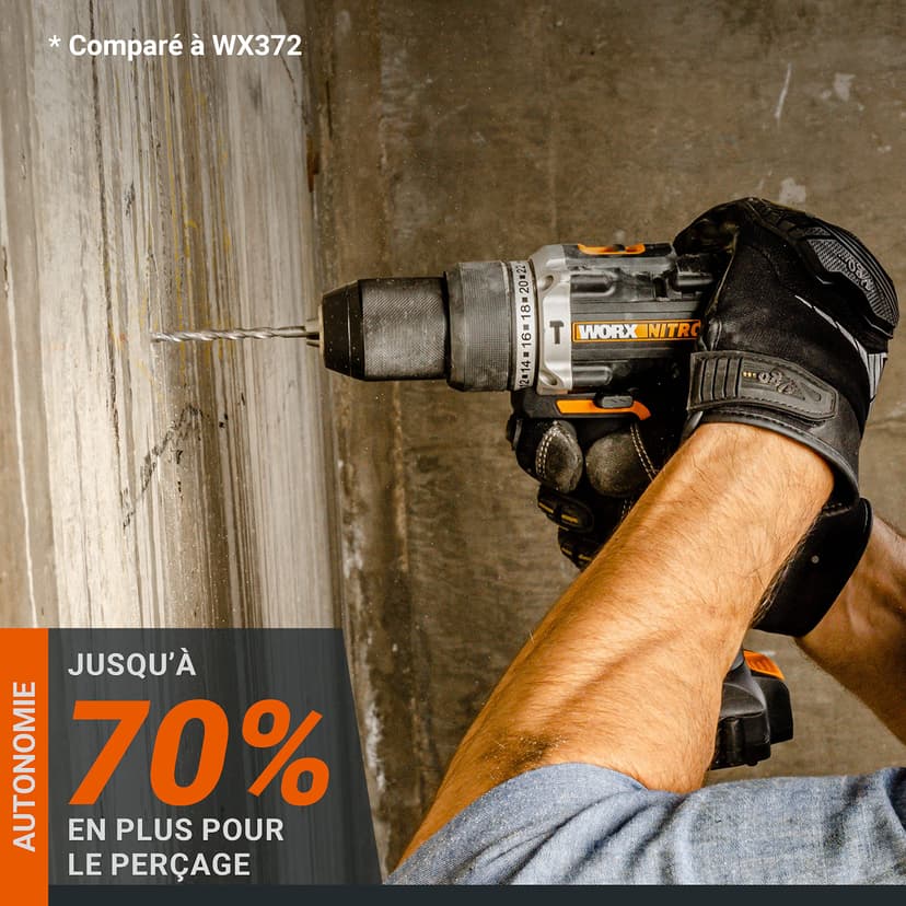 Worx WX352 20V 2.0Ah 2 Bat Brushless Hammer Drill - 3