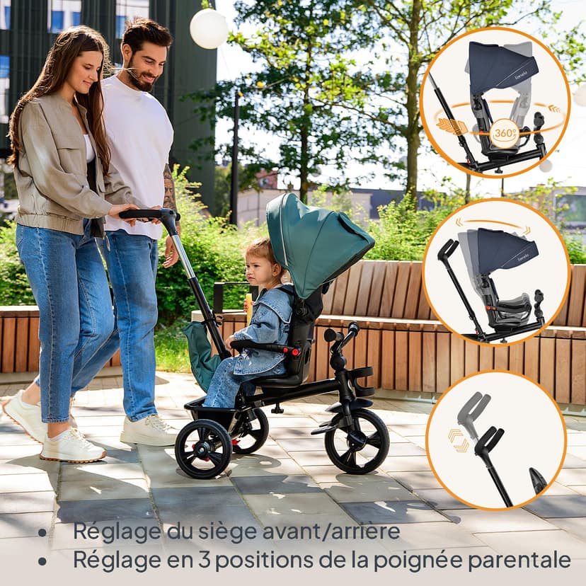 LIONELO Haari Tricycle bébé évolutif jusqu'à 25 kg, vélo de Marche vélo pour Les Enfants Plus âgés, siège réversible, Grand Panier Sac, Porte-gobelet, Roue Libre - 2