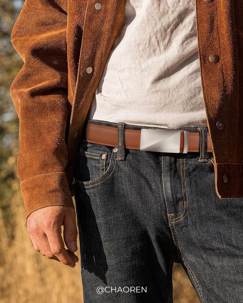 CHAOREN Men's Leather Belt - Automatic Belt Men's Leather 35 mm for Suit and Leisure - Micro-Adjustable Belt Fits Anywhere, black / brown, 32-38W - 3
