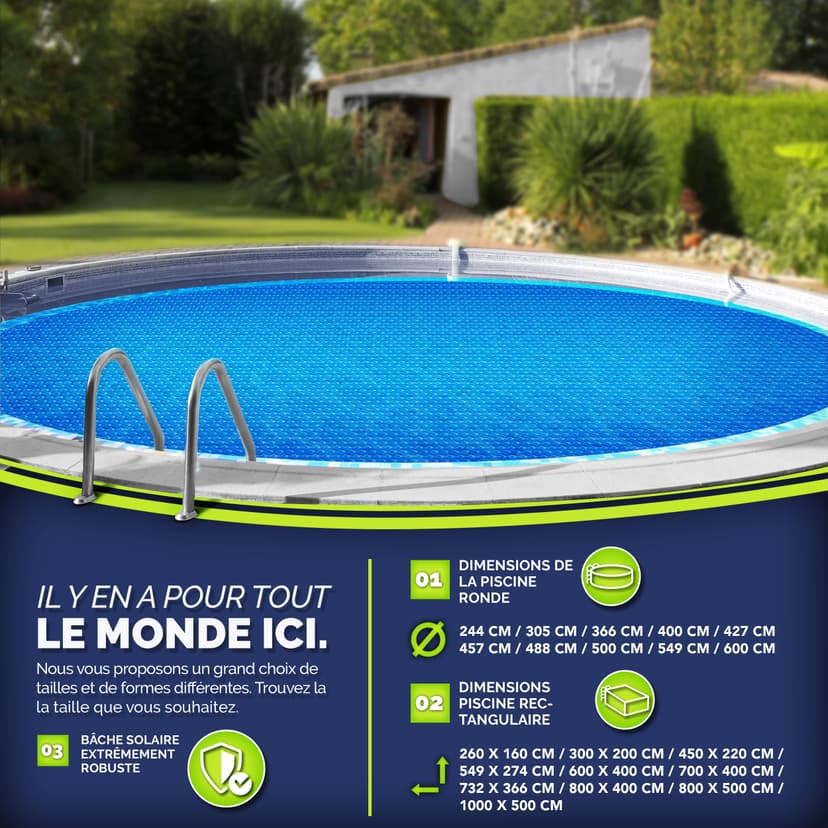 tillvex Bâche à Bulles pour Piscine | Bâche de Protection Solaire de 120 µm d'épaisseur | Découpe individuelle | Chauffage de Piscine pour Eau Chaude (Bleu, 800 x 400 cm (Rectangulaire)) - 5