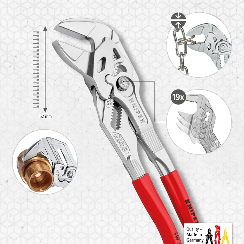 Knipex Pince-clé, chromée, 250 mm, pince en continu jusqu'à 52 mm, réglage fin par bouton-poussoir, clé réglable, remplace clés plates, 86 03 250 - 3