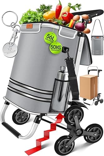KESSER® Chariot à provisions avec compartiment réfrigérant, avec capacité de 56 L, charge jusqu'à 50 kg, chariot et sac à bandoulière 3 en 1, incl. Puce de courses, Pliable, Gris