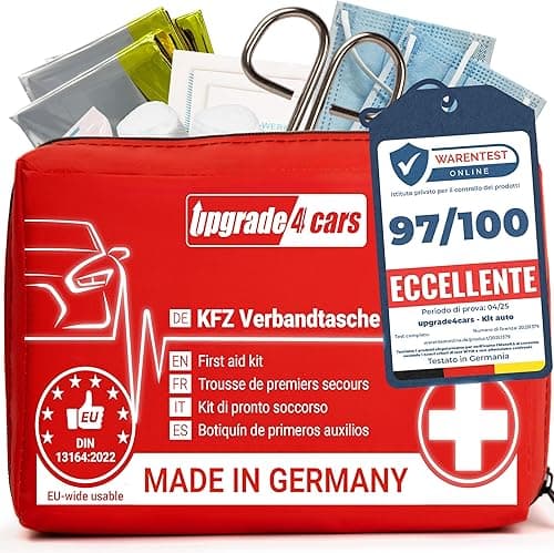 Upgrade4cars Trousse de Premiers Secours pour Voiture, Maison, Voyage, Randonnée, etc. - Kit Médicale Complète 2026 Rouge Sac d'Urgence Toute l'Europe