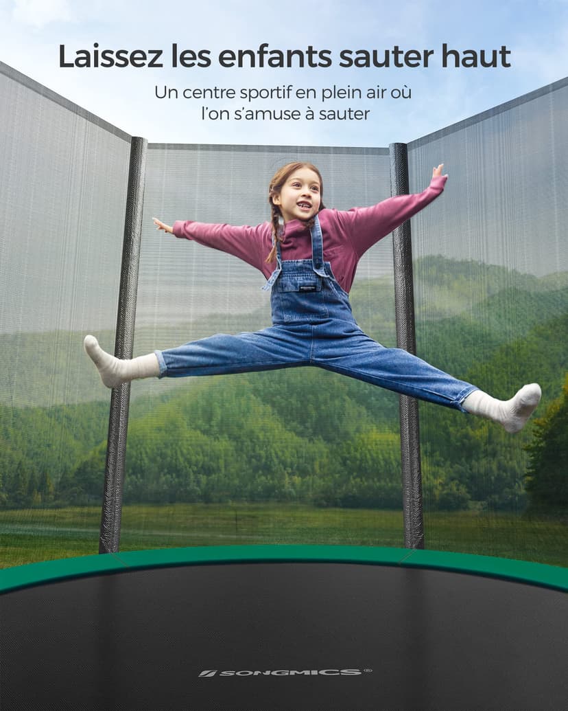 SONGMICS Trampoline Extérieur Enfant Diamètre 183 cm, Filet de Protection Externe, Coussins de Sécurité, Échelle, Poteau Droit de 180 cm de Haut, Cadre en Acier, Noir et Vert STR061C01 - 2