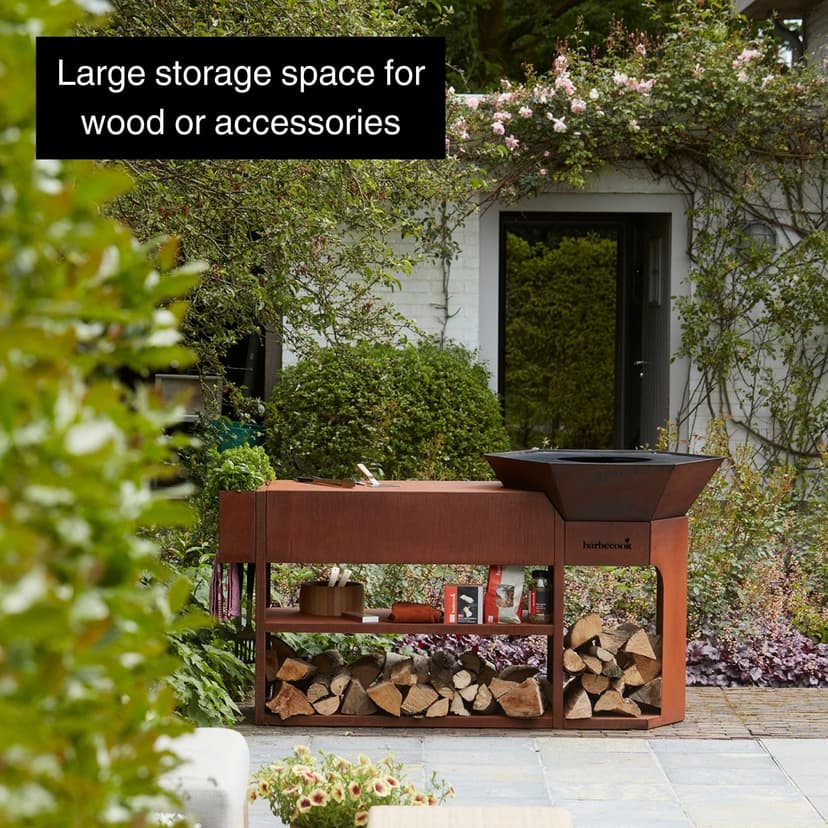 Barbecook Nestor Island Fire Bowl with Fire Plate BBQ Grill and Plancha Made of Corten Steel, 190 x 55 x 100 cm - 4