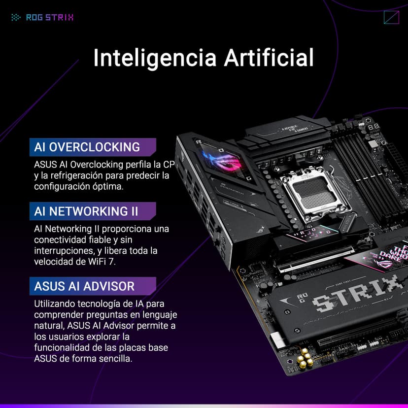ASUS ROG Strix B850-E Gaming WiFi AMD motherboard, 16+2+2 power stages, DDR5 slots, five M.2 slots, PCIe 5.0, WiFi 7, USB4 Type-C port, USB 20Gbps w/ PD 3.0 up to 30W and Aura Sync RGB - 3