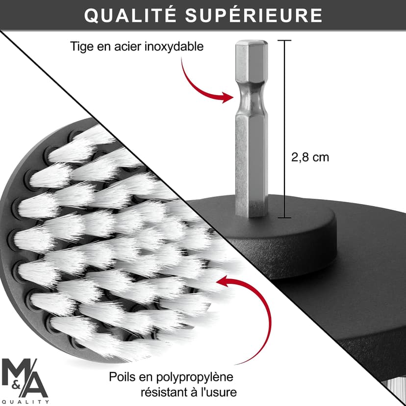 Brosse Nettoyage perceuse sans Fil [Poils Souples et durs]. Nettoie Vite Voiture, Tissus, Jantes, Salle de Bain - Kit Brosse Nettoyage Voiture - Drill Brush - 6