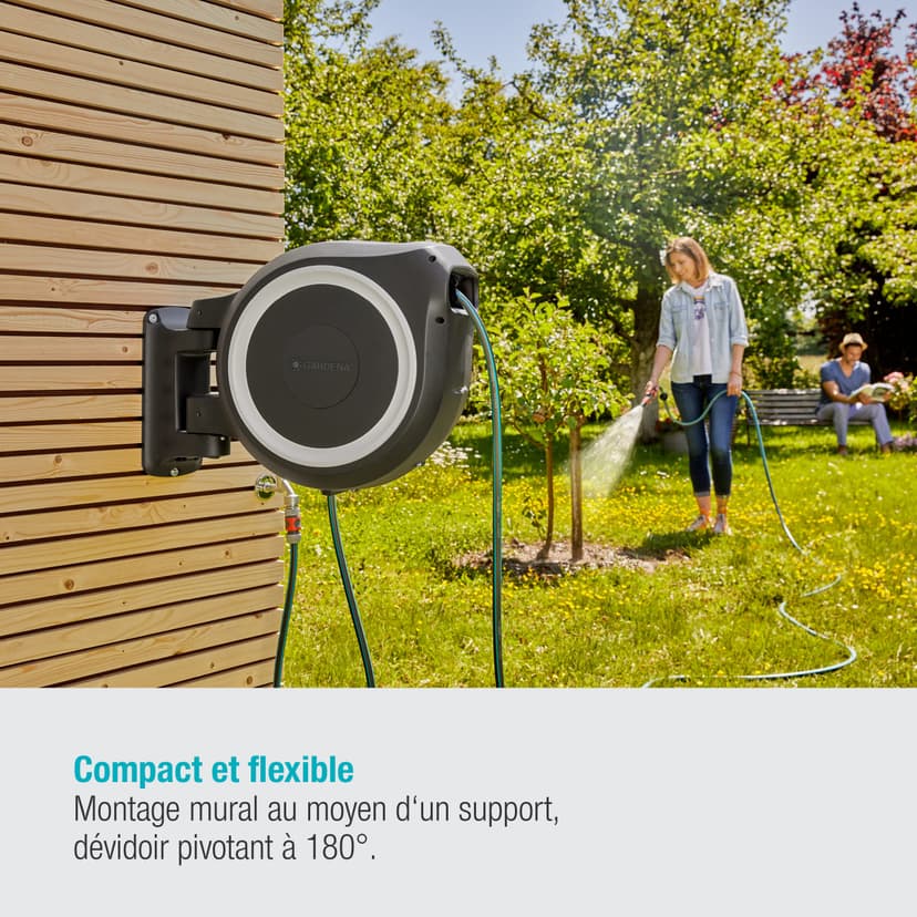 Gardena Wall-Mounted Hose Box Rollup L (White) 30 m: Versatile Watering System for Large Gardens, Swivel Hose Box, Including 30 m Gardena Hose and mounting kit (18627-20) - 2