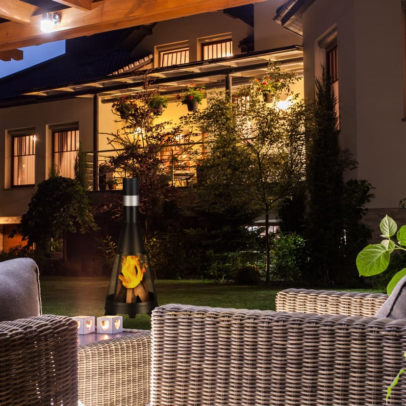 Relaxdays Cheminée de terrasse, avec Pare-étincelle, avec Grille et tisonnier, HxD : 120 x 47 cm, braséro Jardin, Noir - 5