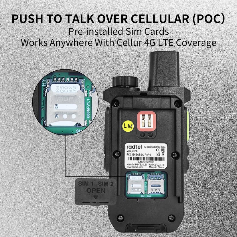Radtel P6 PoC Radio (Push-to-Talk Over Cellular), Unlimited Range Nationwide Handheld Walkie Talkies, Rechargeable Two-Way Radios Long Distance GXIN Ham Radio (2 Pack with 2 SIM) - 3