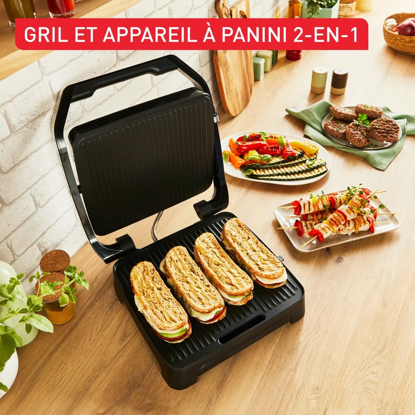 Tefal Inicio, Gril et machine à panini, Chauffe rapide: 2000W, Plaques de cuisson antiadhésives, Grande surface de cuisson, Noir, Inicio, GC271810 - 2