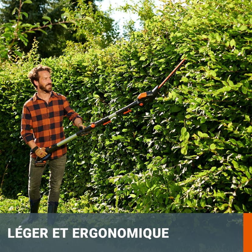 WORX Taille-Haies sans Fil sur perche 20V WG252E.9, Lame de 45 cm, écartement de 16 mm, manche télescopique, Léger et Ergonomique, Poignée Arrière Souple et Rotative, Livré sans Batterie ni Chargeur - 6