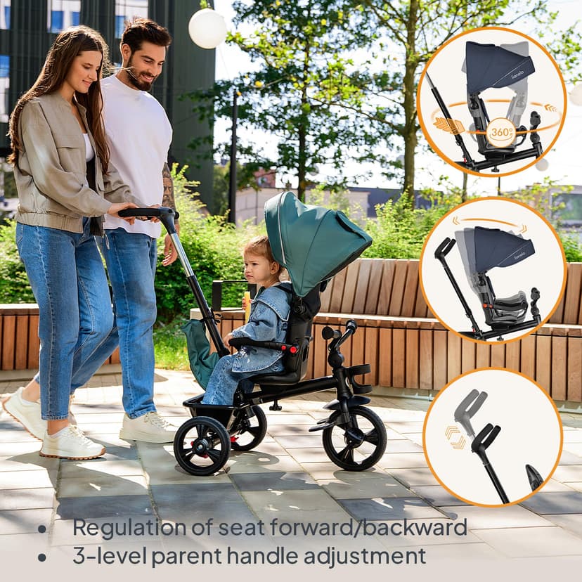Lionelo HAARI 2in1 Stroller Trike for Kids 1-5 years up to 25 kg, 360° Rotating Seat, Adjustable Parent Steering Handle, Grows with Child, Free-Wheel Mode with Footrest, Canopy & Cup Holder - 2