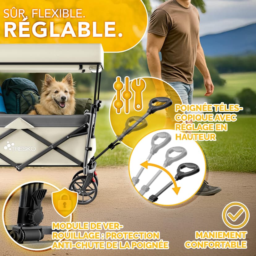 TRESKO® Chariot de courses pliable avec toit, compartiment réfrigéré et stores latéraux | Charrette à main pouvant supporter jusqu'à 150 kg | Chariot de transport avec pneus en caoutchouc plein et - 2
