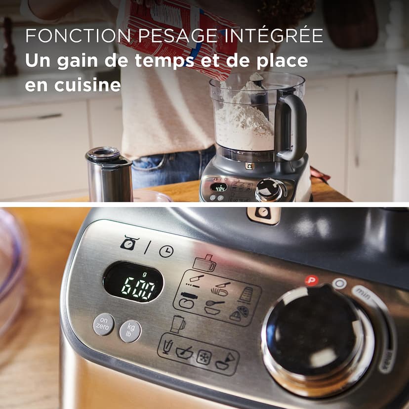 Kenwood MultiPro XL Weigh+ FDM72.990SS Robot de cuisine compact, avec balance et minuterie intégrées, récipient de travail de 3 l, vitesse variable, bac de remplissage XL, 1000 W, argenté - 2