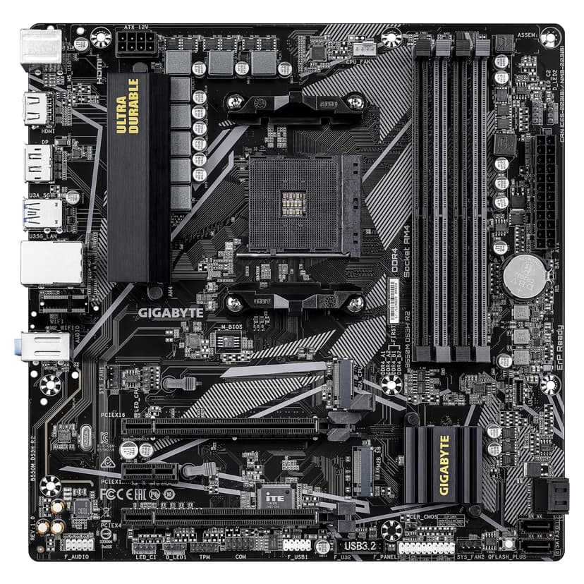 GIGABYTE B550M DS3H R2 Carte mère - Processeurs AMD Ryzen 5000, VRM 5+3 Phases, jusqu'à 4733 MHz DDR4 (O.C.), 1x M.2 PCIe 4.0 + 1x M.2 PCIe 3.0, LAN 1 GbE, USB 3.2 Gen 1 - 2
