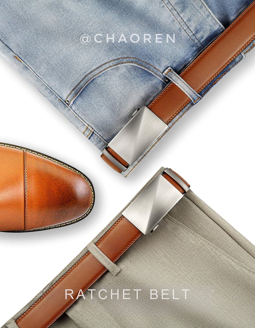 CHAOREN Men's Leather Belt - Automatic Belt Men's Leather 35 mm for Suit and Leisure - Micro-Adjustable Belt Fits Anywhere, black / brown, 32-38W - 2