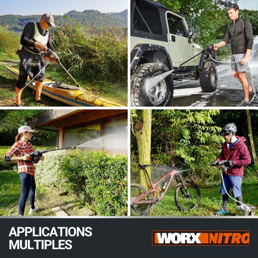 WORX Nettoyeur Haute Pression sans Fil Brushless 20V Hydroshot WG633E.9, Outil Mobile, Puise l'eau n'importe où, Tuyau 6m, Lance Longue, buse à Jets Multiples, Livré sans Batterie ni Chargeur - 8