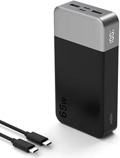 NOBIS 65W Batterie Externe 20000mAh, Batterie Externe Charge Rapide PD QC, 2*USB-C (in/Out) & 2*USB-A Power Bank avec écran Digital pour Ordinateur Portable, téléphone, Tablette, écouteurs