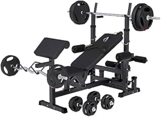 GORILLA SPORTS® Banc de Musculation - Set Haltères 100kg, Avec Support, Max. 280kg, Noir/Blanc - Banc d'Haltérophilie, Multifonction, pour Complet du Corps, Entraînement, Abdominaux, Fitness, Gym - 1