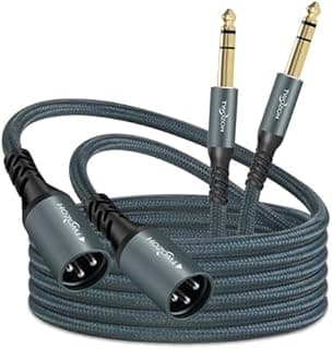 Twozoh Jack 6.35mm to XLR Male 3Pin Audio Cable 0.3M 2 Pack, Braided XLR Male to 1/4 TRS Stereo Guitar Cable (Professional/HiFi)