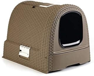 CURVER Maison de Toilette pour Chat - Bac à Litière Fermé - Compartiment Inférieur Amovible pour Un Nettoyage Facile - Pelle à Litière et Tapis de Sol Inclus - Dimensions : 51 x 39 x 39 cm - Mokka
