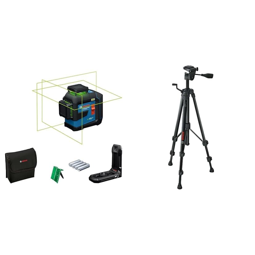 Bosch Professional line Laser GLL 80-33 G (Bracket LB 10, Green Laser, Working Range: up to 30m, 4x1.5V LR6 Batteries) + Tripod BT 150 (Height: 55 - 157 cm, thread: 1/4") - 1