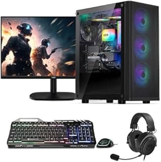 Gaming PC Complete Set, Ryzen 7 5700G, 16GB DDR4, 1000GB SSD M.2, Win 11 Pro 64bit + 24 Inch 100Hz Gaming Monitor + Keyboard, Mouse, Headphone Set, WiFi - 1