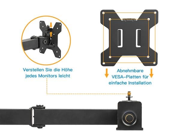 HUANUO Quad Computer Monitor Mount - Heavy Duty LCD Computer 4 Monitor Stand with Full Articulation, Fits Four Screens up to 27 Inches - Each Arm Holds up to 10kg, VESA 75x75-100x100mm Gaming - 6