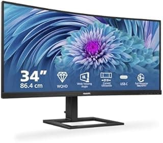 Philips Monitors 346E2CUAE - 34 inch WQHD Curved Monitor, 100Hz, 1ms, VA, USB-C Dock, Speakers , Height Adjust (3440 x 1440, 300 cd/m² HDMI / DP / USB-C) - 1