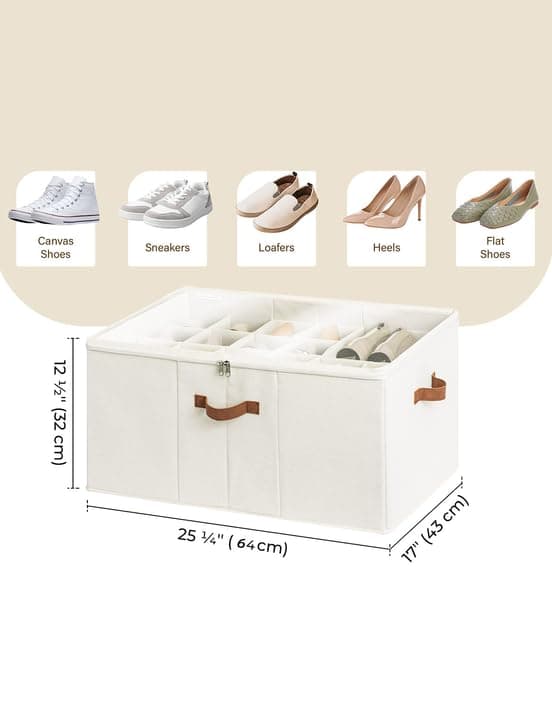 StorageWorks Organisateur de chaussures pour placard, boite rangement chaussures pour 24 paires, boîte en tissu avec couvercle transparent, conteneurs de rangement pour chaussures d'armoire, beige - 3