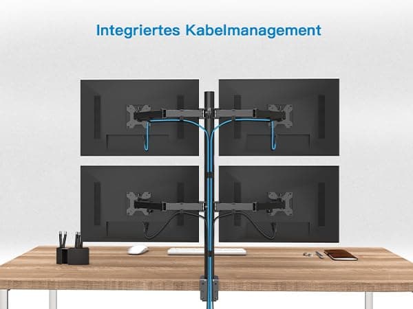 HUANUO Quad Computer Monitor Mount - Heavy Duty LCD Computer 4 Monitor Stand with Full Articulation, Fits Four Screens up to 27 Inches - Each Arm Holds up to 10kg, VESA 75x75-100x100mm Gaming - 7
