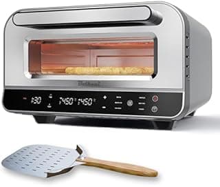 BOLKANI Four à pizza électrique avec pierre à pizza et pelle à pizza – 450 °C pour pizza croustillante au four en pierre en 2 minutes – 1700 W, minuterie, éclairage intérieur et fenêtre de
