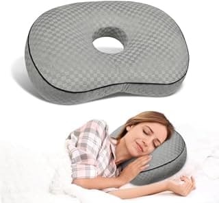 Babyezz Ear Piercing Pillow for Side Sleepers with Ear Hole for CNH and Ear Pain Ear Inflammation Pressure Points Cotton and Polyester Filling Washable and Adjustable (Gray) - 1