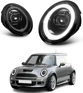 CKCD LED Phares pour Mini Hayon Cabriolet R50 R52 R53 2001-2007, feu avant avec feux de jour bleus et clignotants séquentiels - 1