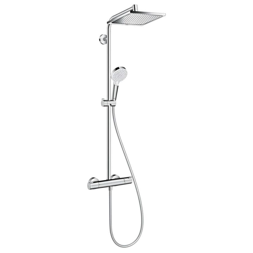 hansgrohe Crometta E - Colonne de douche économie d'eau (EcoSmart) avec mitigeur thermostatique, douche pluie (240 x 240mm), douchette, support, flexible, barre et douche de tête, Chromé, 27281000 - 4