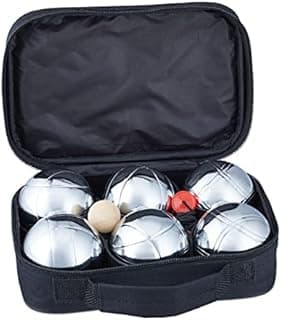 Relaxdays Boule Set, 6 Metal Boccia Balls, Jack Ball & Measuring Tool, Petanque Carry Case, Silver/Black - 1