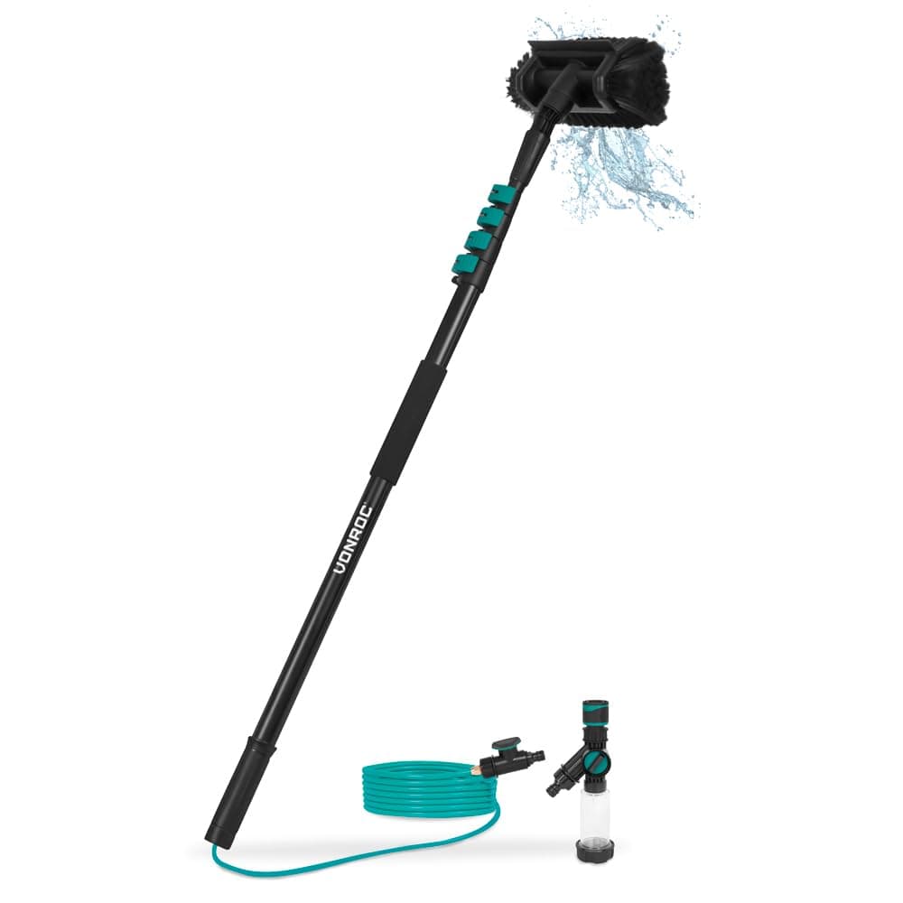 VONROC Window Cleaner with Telescopic Rod 4.6 m - Car Wash Brush with Handle, Professional Window Wiper with Washing Brush for Windows, Solar System - Includes Brush, Hose, Soap Dispenser