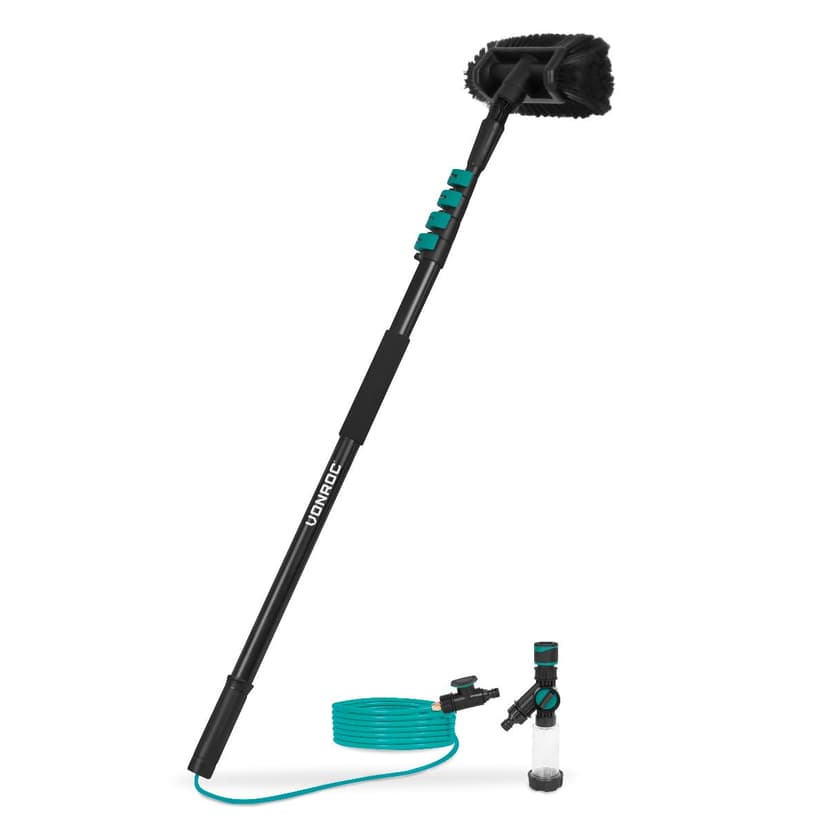 VONROC Window Cleaner with Telescopic Rod 4.6 m - Car Wash Brush with Handle, Professional Window Wiper with Washing Brush for Windows, Solar System - Includes Brush, Hose, Soap Dispenser - 1