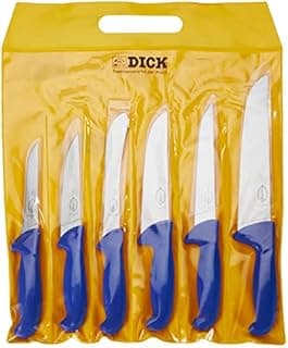 F. DICK ErgoGrip 6-Piece Knife Set (Block Knife 18, 23 cm, Cutting Knife 15, Sorting Knife 18 cm, Boning Knife 13 cm, HRC 56°), Stainless Steel