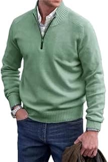 Pull basique en cachemire avec fermeture éclair pour homme, pull tricoté basique à col rond pour homme - 1
