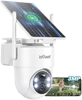 ieGeek 2K Camera Surveillance WiFi Exterieure sans Fil Solaire avec Panneau Solaire Amovible,360° Panoramique PTZ, Vision Nocturne Couleur, Détection Humaine PIR,Sirène,S5 - 1