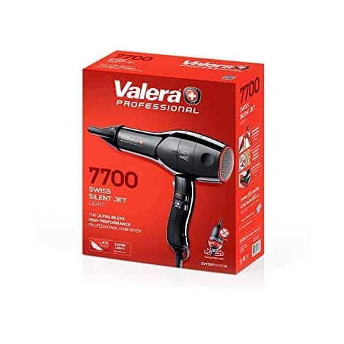 Valera, Swiss Silent Jet Light 7700 Sèche-cheveux professionnel avec moteur puissant Delta-Drive, 3 niveaux de température, générateur d'ions, câble super flex anti-torsion 2000 W, noir - 7