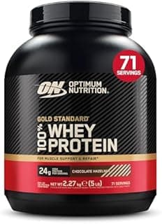 Optimum Nutrition Gold Standard Whey Muscle Building and Recovery Protein Powder with Naturally Occurring Glutamine and Amino Acids, Chocolate Hazelnut, 71 Servings, 2.27kg, Packaging May Vary