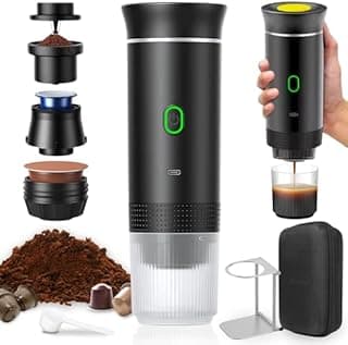 ZONREX Cafetière portable 3 en 1 | Mini cafetière de voyage Espresso | Cafetière camping 12 V | Compatible avec capsules Nespresso, Dolce Gusto et café moulu